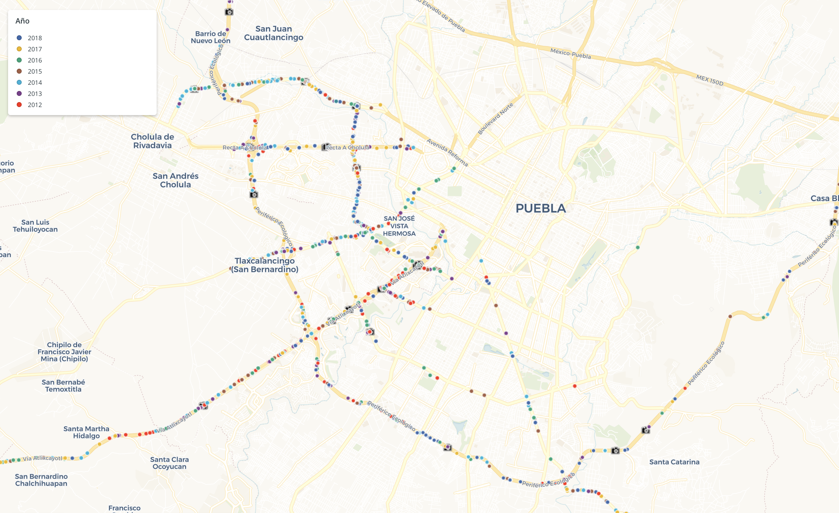 Mapas de accidentes viales en Puebla